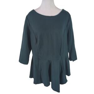 Eloquii Size 18 Short Sleeve Peplum Top Emerald Green Back Zip Gold Accent
